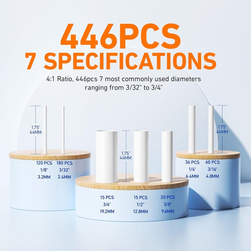 TKDMR 446 Pcs Heat Shrink Tubing Kit - 4:1 Ratio Adhesive Lined, Marine Grade Shrink Wrap,Industrial Heat Shrink Tubing,White - Image 2